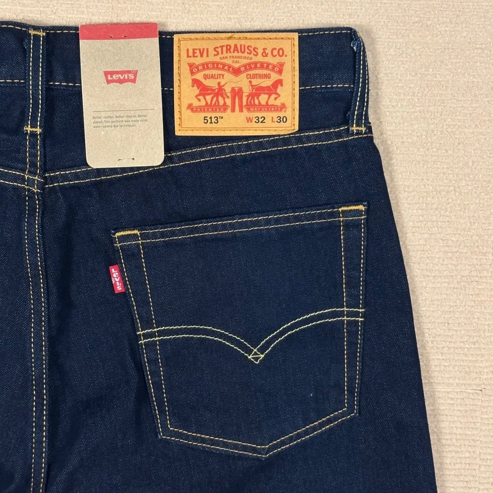 Levi's 513 Jeans NWT Mens 32x30 Slim Straight Dark Wash Indigo Blue Denim